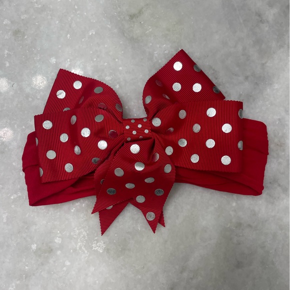 Disney Red and Silver Polka Dot Hair Bow - Picture 1 of 4